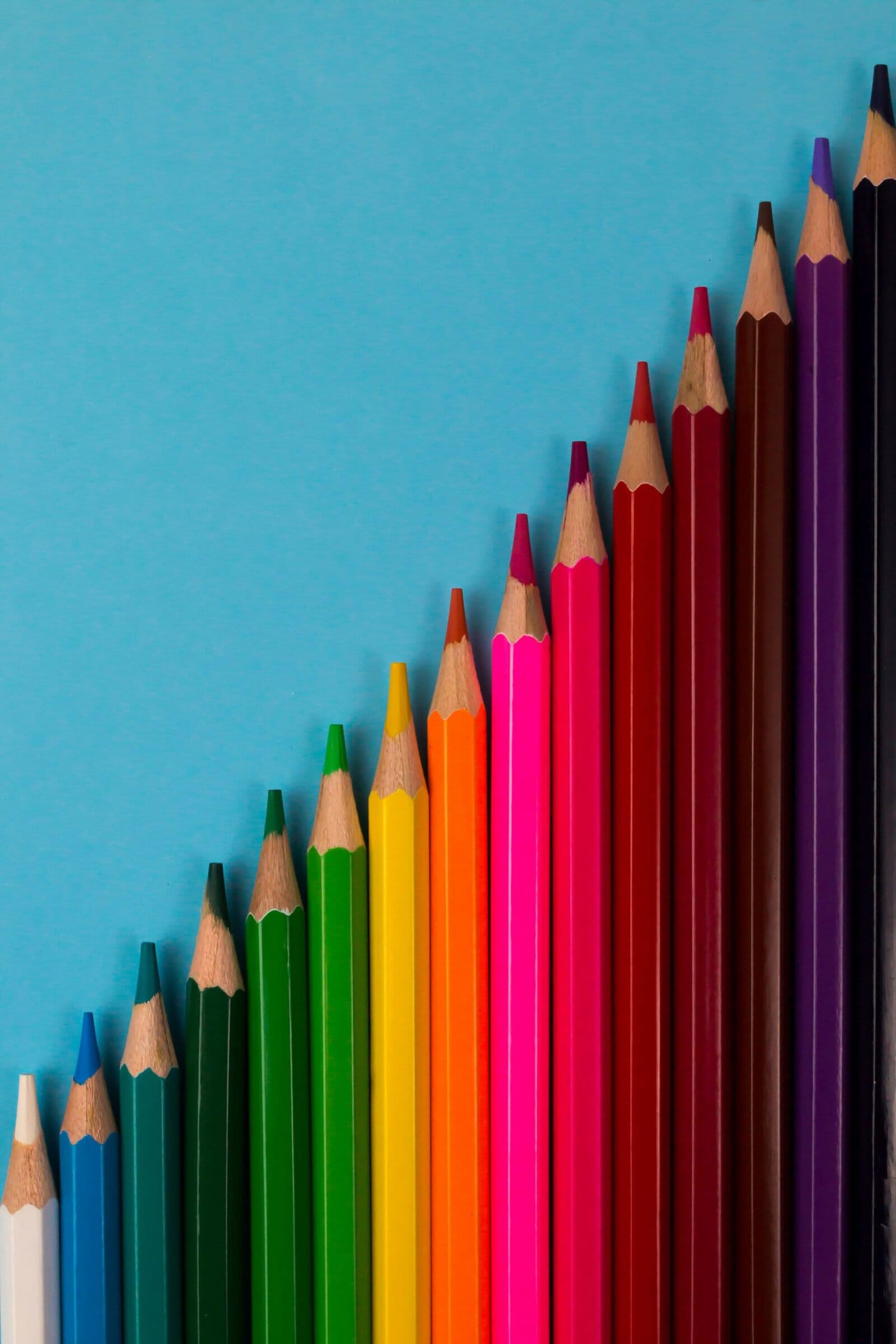 colored pencils arranged by height and color