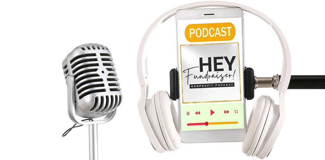 podcast mic and headphones illustration with smart phone showing a podcast on the screen