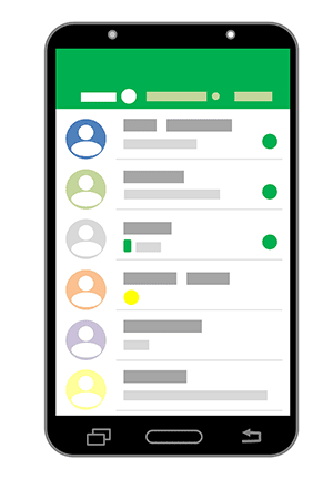 cell phone illustration with contacts on screen